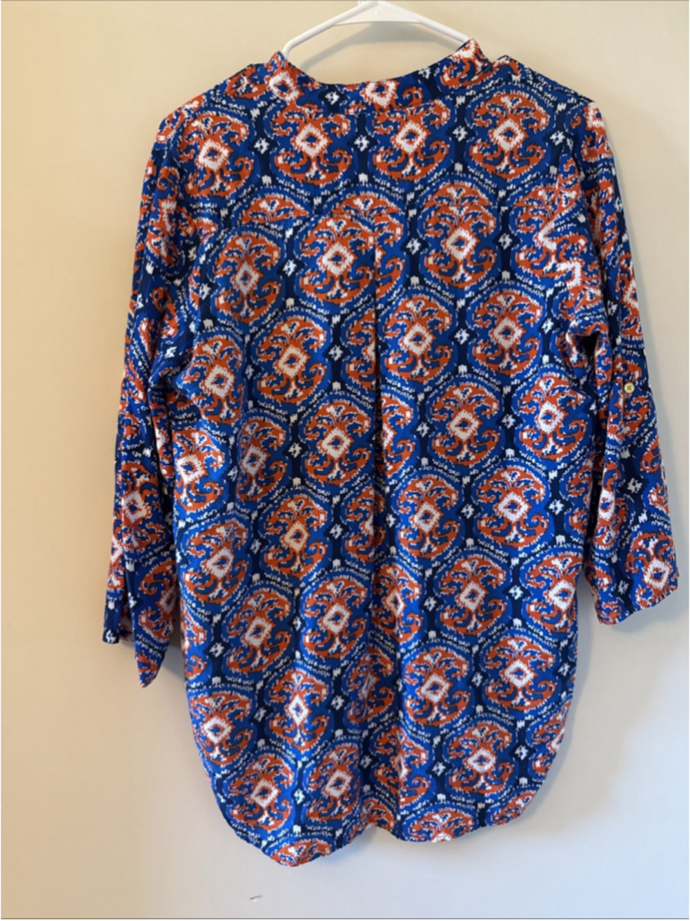 All For Color Women’s Orange And Blue Rayon 3/4 Length Sleeve Top - Picture 4 of 5